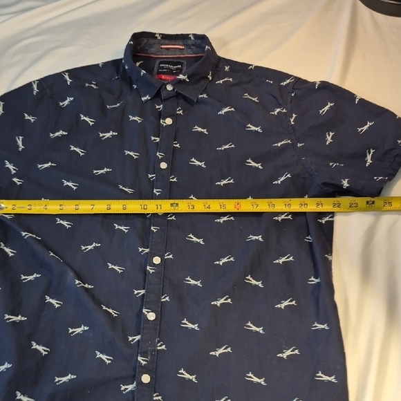 Denim & Flower Short Sleeve XL Airplane Print Blue Casual Button Down Shirt Mens - Picture 6 of 13